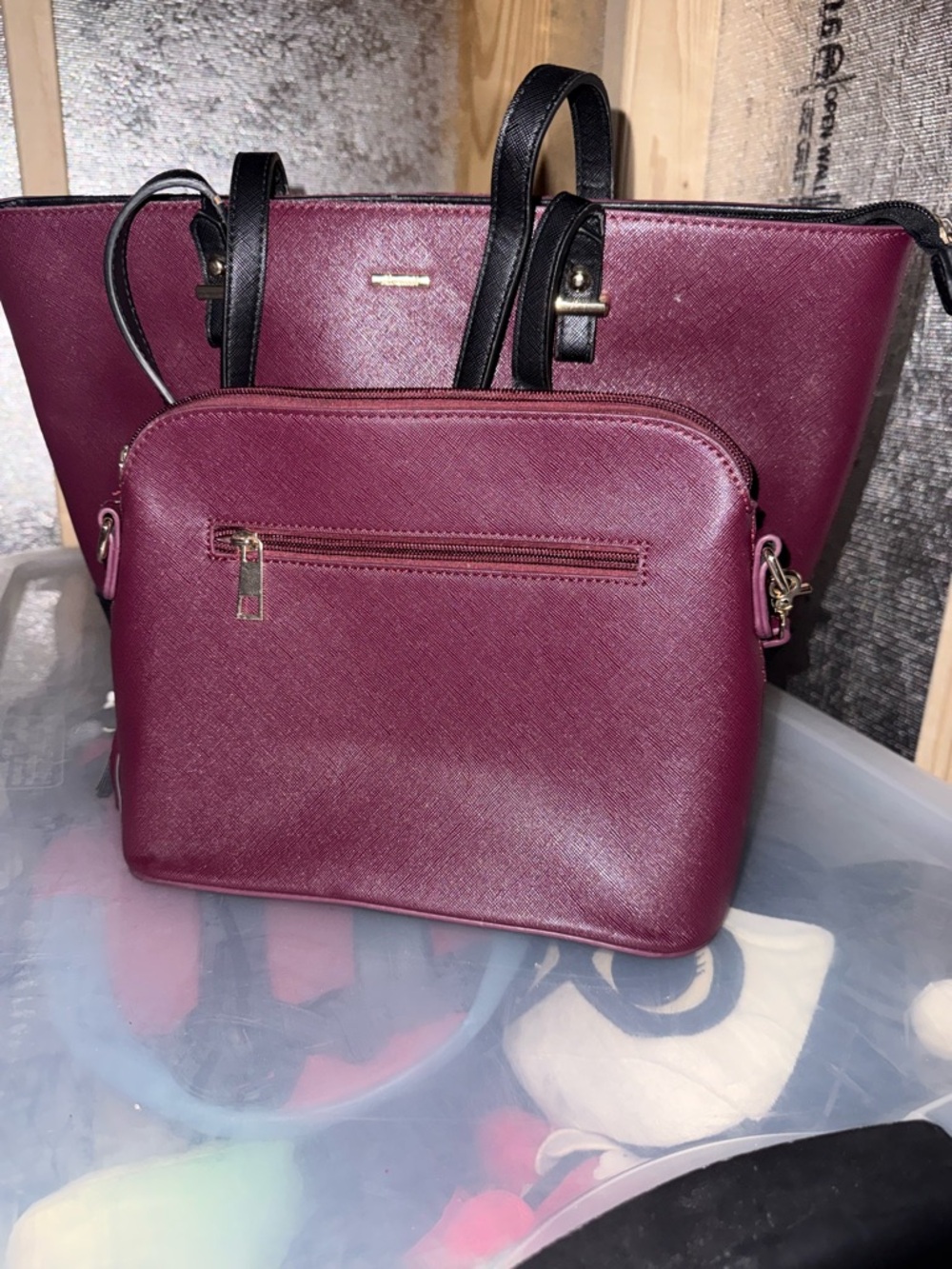 Black and Purple Large Tote Purse with matching wallet!